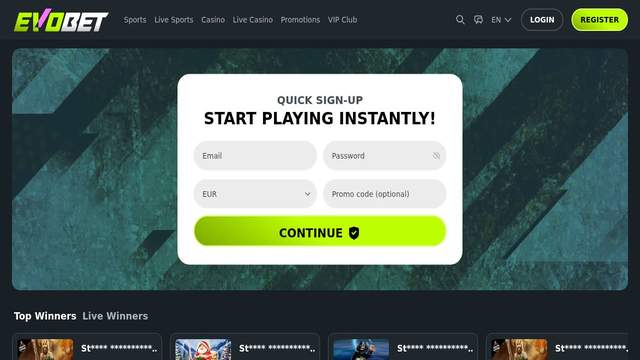 Evobet casino screenshot